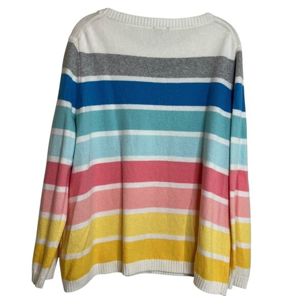 Talbots Plus Womens Sweater 2X Multicolor Soft Pastels Striped Cotton Blend Knit - Picture 3 of 5
